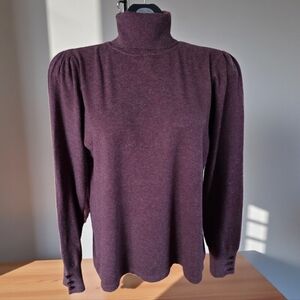 Cyrus Brown Lightweight Turtleneck Sweater With Puff Shoulders & Button Sleeves